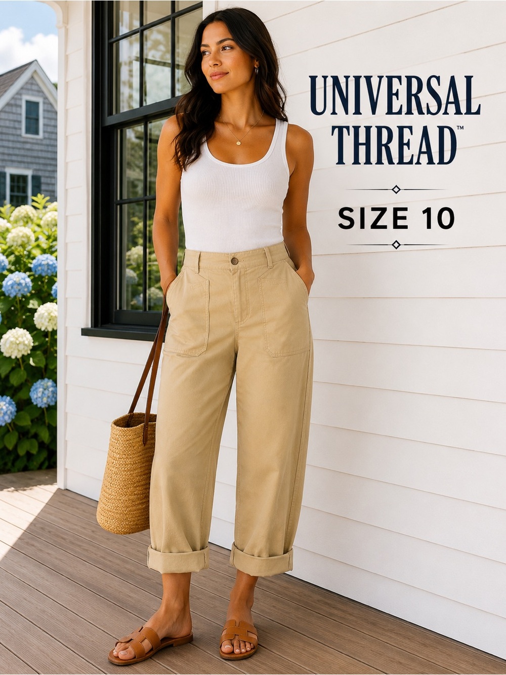Universal Thread Size 10 Khaki Utility Pants Cuffed Ankle Casual